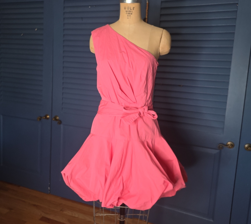 Size 46!!!!Derek Lam 10 Crosby One-Shoulder Bubble Hem Mini Dress - Coral Pink
